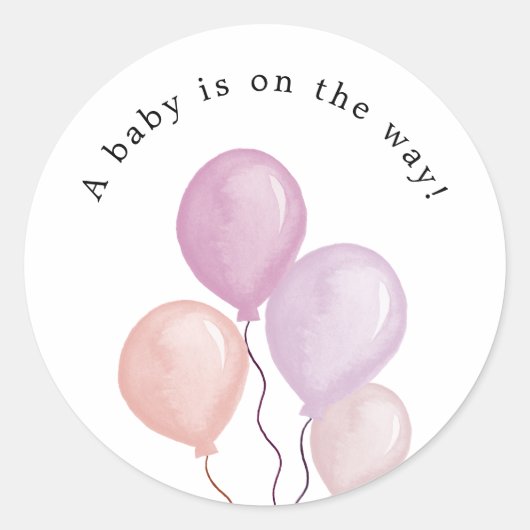 Autocollant rond Baby Shower Ballons roses (Devant)