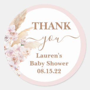 Autocollant rond Baby shower en laiton rose Boho P