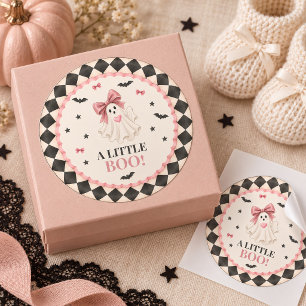 Autocollant rond Baby Shower Little Boo Rose