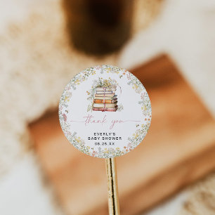 Autocollant Rond Baby Shower Livre de Contes Fleur