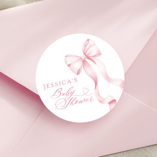 Autocollant Rond Baby Shower Ruban Rose