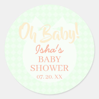 Autocollant Rond Baby Shower Vert Clair Oh bébé