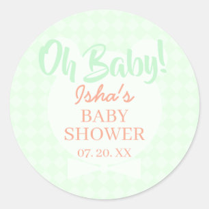 Autocollant rond Baby Shower Vert Clair Oh bébé