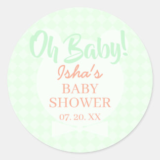 Autocollant rond Baby Shower Vert Clair Oh bébé