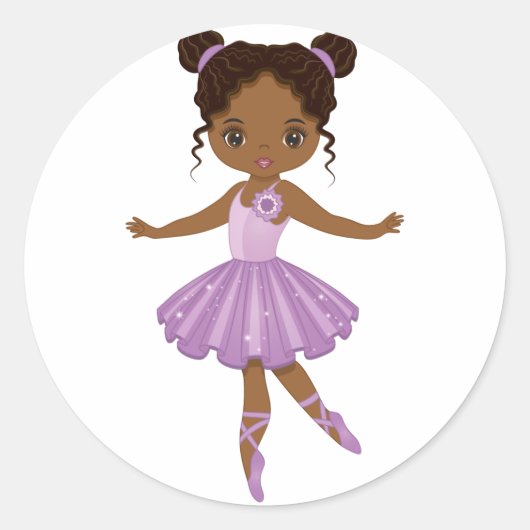 Autocollant rond Ballerina Cute Afro-Américain (Devant)