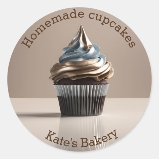Autocollant rond Beige Or de Cupcakes maison (Devant)