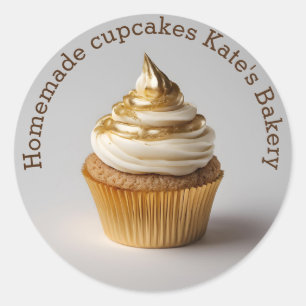 Autocollant rond Beige Or de Cupcakes maison