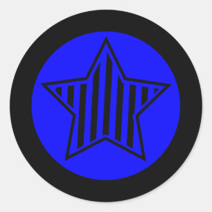 Autocollant rond bleu et noir étoile