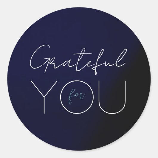 Autocollant rond bleu foncé "Gratitude envers vous (Devant)
