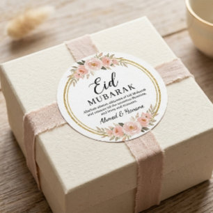 Autocollant Rond Boho Blush Floral Eid Mubarak