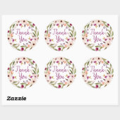Autocollant rond Boho Chic Floral Merci (Feuille)