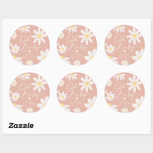 Autocollant rond Boho Rose Daisy (Feuille)