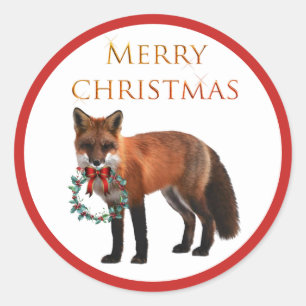 Autocollant Rond Brillant Renard de Noël