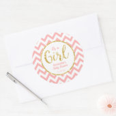 Autocollant rond | Chevron de baby shower rose et (Enveloppe)
