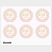 Autocollant rond | Chevron de baby shower rose et (Feuille)