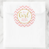 Autocollant rond | Chevron de baby shower rose et (Sac)