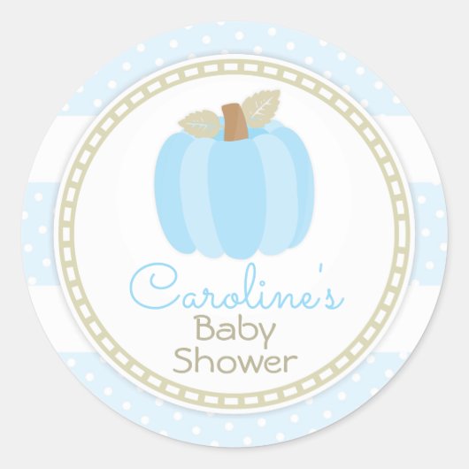 Autocollant rond Citrouille Baby shower bleu (Devant)