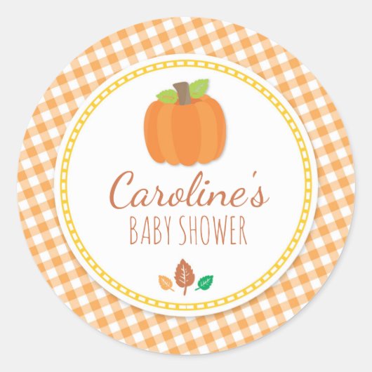 Autocollant rond Citrouille Baby shower d'automne (Devant)