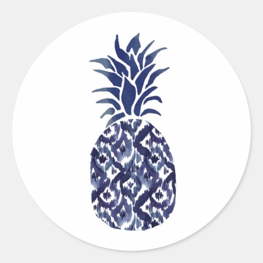 autocollant rond classique à ananas bleu indigo (Devant)