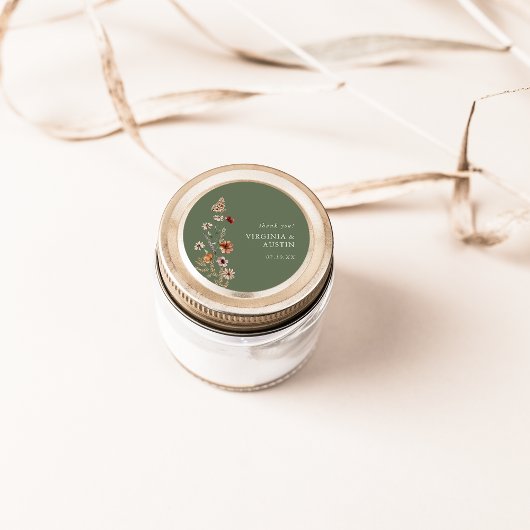 Autocollant rond classique à fleurs vertes