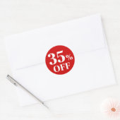 Autocollant rond classique à fond rouge 35% de réd (Enveloppe)