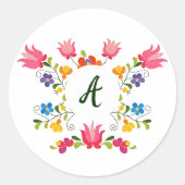 Autocollant rond classique à monogramme broderie f (Devant)
