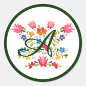 Autocollant rond classique à monogramme broderie f (Devant)