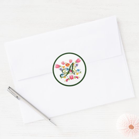 Autocollant rond classique à monogramme broderie f (Enveloppe)