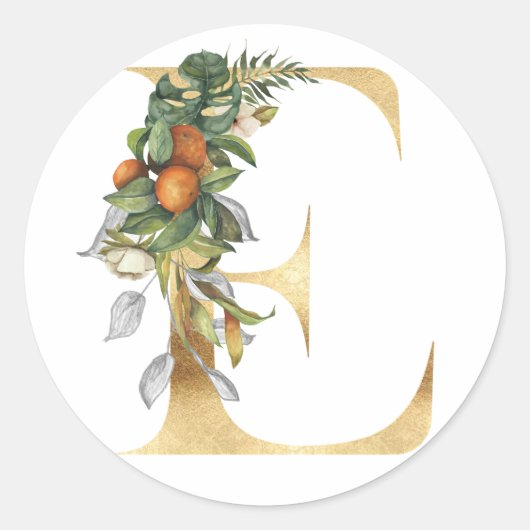 Autocollant rond classique à monogramme floral or (Devant)