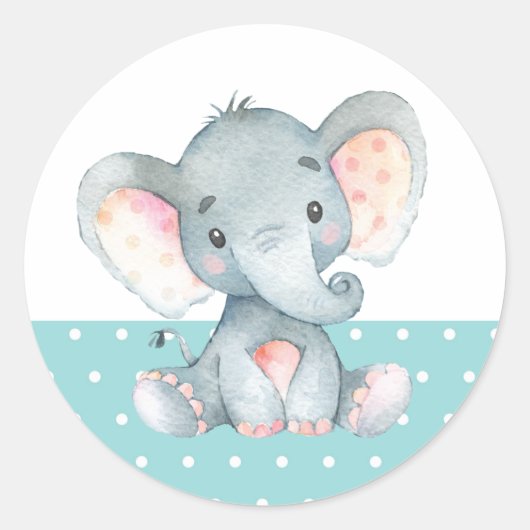 Autocollant Rond Classique Aqua pour Baby Shower É (Devant)