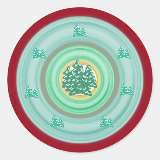 Autocollant Rond Classique Arbres enneigés Hiver (Devant)