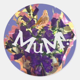 Autocollant rond classique aux fleurs violettes