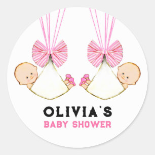 Autocollant Rond Classique Baby Shower Filles Jume