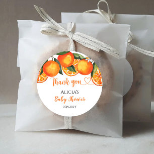 Autocollant rond classique Baby Shower orange mign