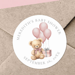 Autocollant Rond Classique Baby Shower Ours en Pel