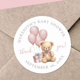 Autocollant Rond Classique Baby Shower Ours en Pel