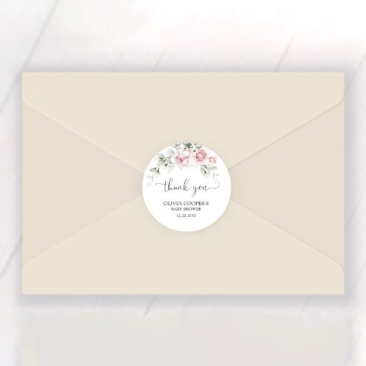 Autocollant rond classique Baby shower Roses Roses
