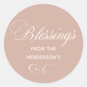 Autocollant rond classique Beige Blessings nommé