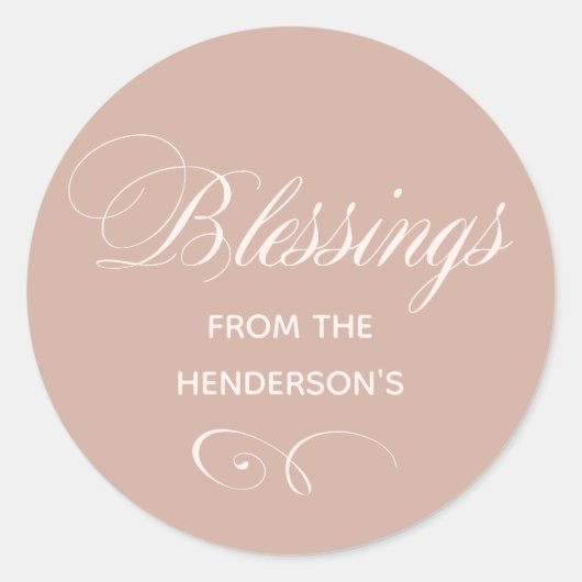 Autocollant rond classique Beige Blessings nommé (Devant)