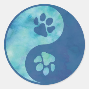 Autocollant rond classique bleu Yin Yang Paw