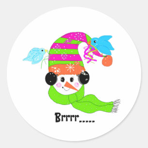 Autocollant rond classique Bonhomme de neige