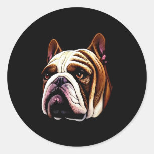 Autocollant rond classique Bulldog Illustration