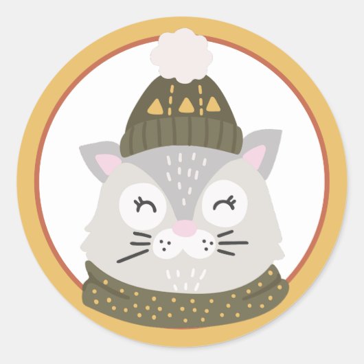 Autocollant rond classique chat de Noël (Devant)