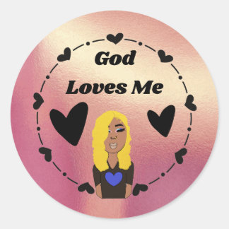 Autocollant rond classique chic Dieu m'aime tellem