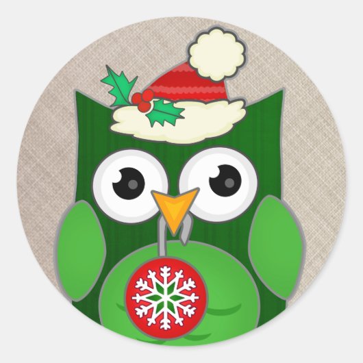 Autocollant rond classique Chouette de Noël sur me (Devant)