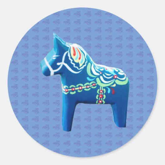 Autocollant rond classique Dala Horse bleu (Devant)