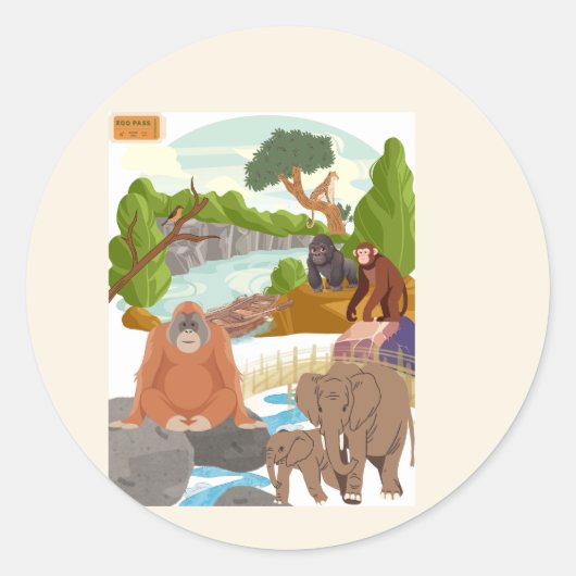 Autocollant rond classique d'animaux de jungle Cot (Devant)