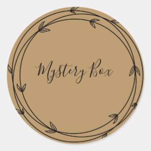 Autocollant rond classique de boîte mystère surpri