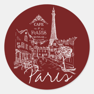 Autocollant rond classique de café parisien
