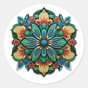 Autocollant rond classique de fleurs écloses multi